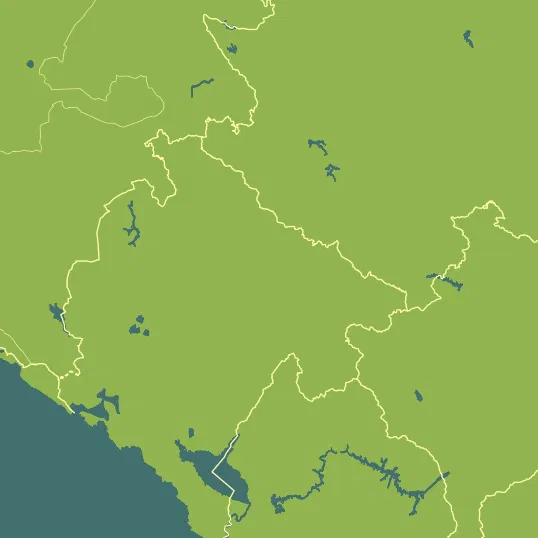 Map with Montenegro in the center and a precipitation layer on top.