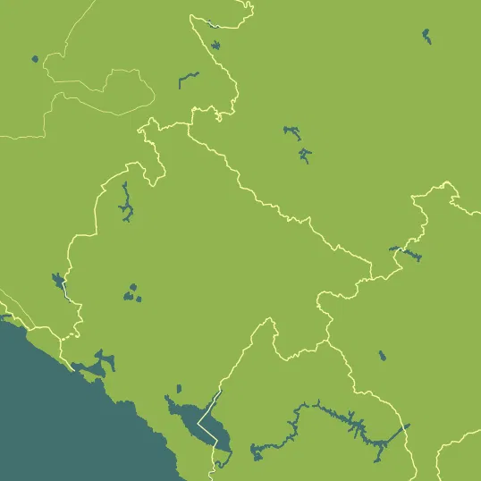 Map with Montenegro in the center and a precipitation layer on top.