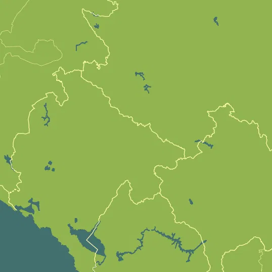 Map with Montenegro in the center and a precipitation layer on top.