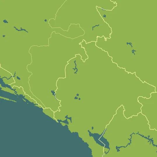 Map with Montenegro in the center and a precipitation layer on top.