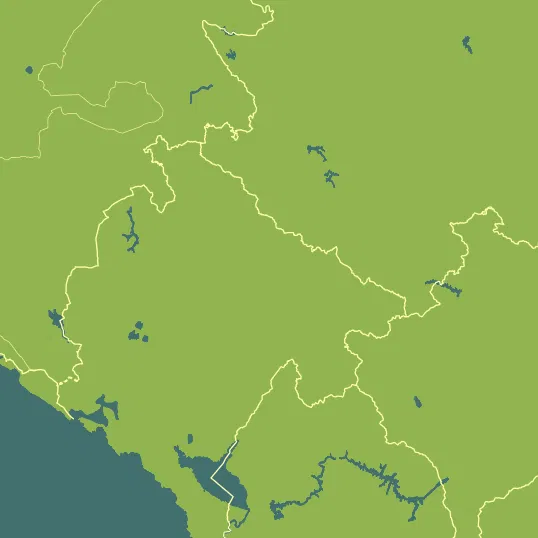 Map with Montenegro in the center and a precipitation layer on top.