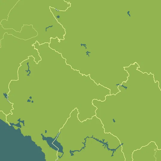 Map with Montenegro in the center and a precipitation layer on top.