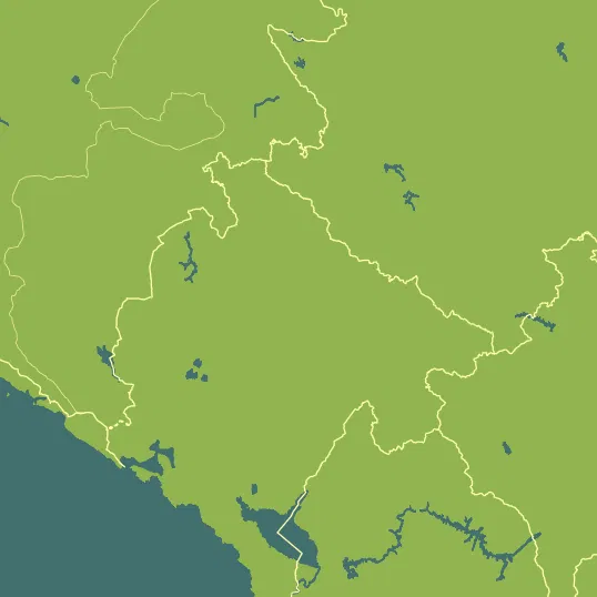 Map with Montenegro in the center and a precipitation layer on top.