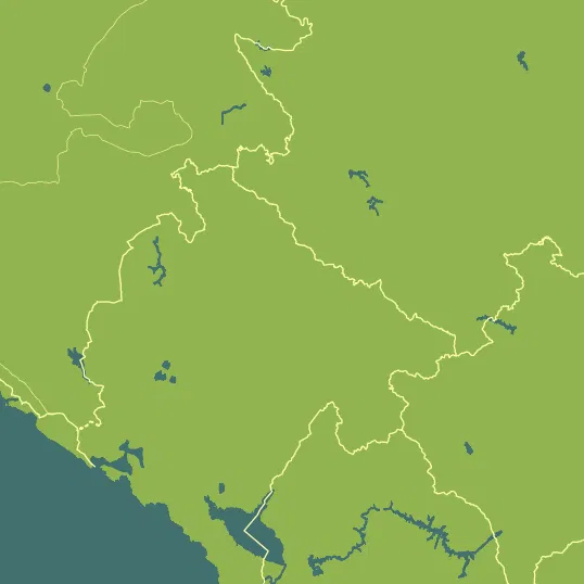 Map with Montenegro in the center and a precipitation layer on top.