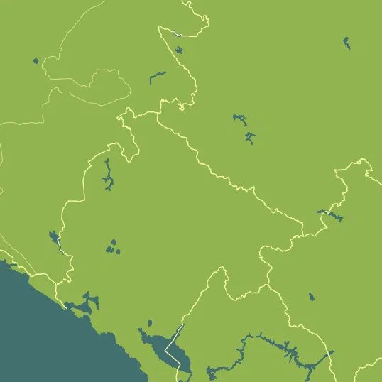 Map with Montenegro in the center and a precipitation layer on top.