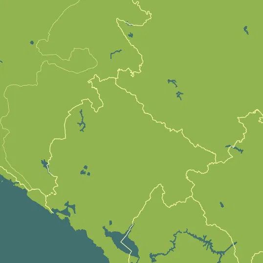 Map with Montenegro in the center and a precipitation layer on top.