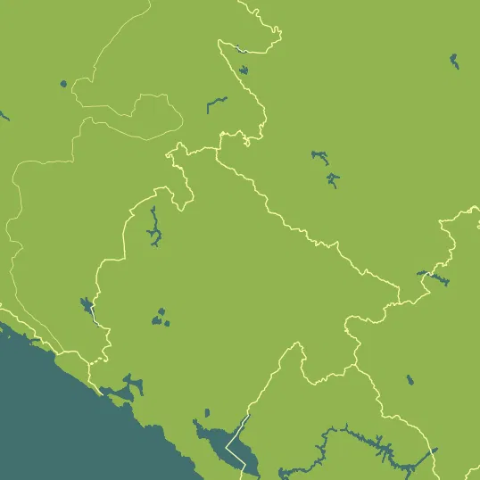 Map with Montenegro in the center and a precipitation layer on top.