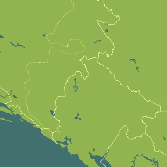 Map with Montenegro in the center and a precipitation layer on top.