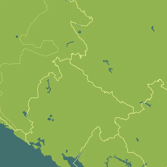 Map with Montenegro in the center and a precipitation layer on top.