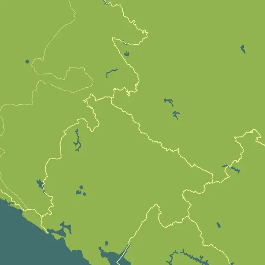 Map with Montenegro in the center and a precipitation layer on top.