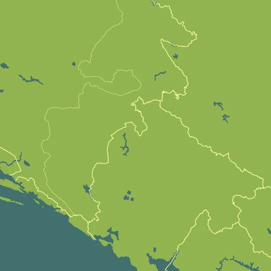 Map with Montenegro in the center and a precipitation layer on top.