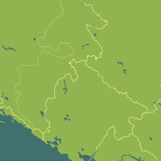 Map with Montenegro in the center and a precipitation layer on top.