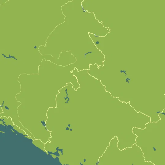 Map with Montenegro in the center and a precipitation layer on top.