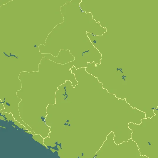 Map with Montenegro in the center and a precipitation layer on top.