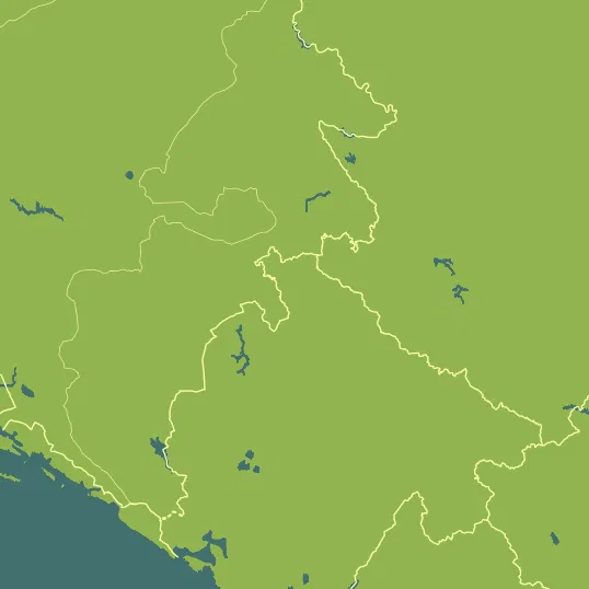 Map with Montenegro in the center and a precipitation layer on top.