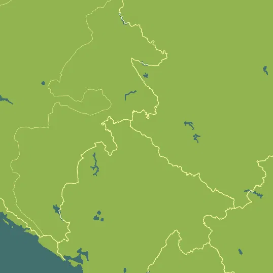 Map with Montenegro in the center and a precipitation layer on top.