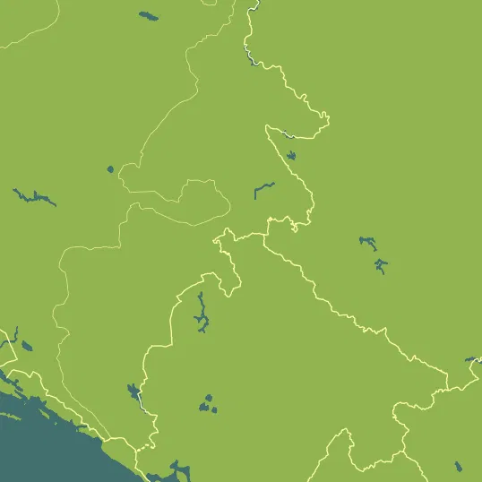 Map with Montenegro in the center and a precipitation layer on top.