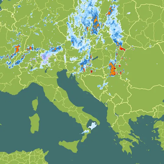 Map with Croatia in the center and a precipitation layer on top.