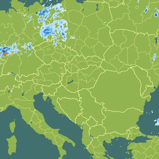 Map with Hungary in the center and a precipitation layer on top.