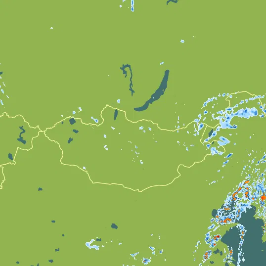 Map with Mongolia in the center and a precipitation layer on top.