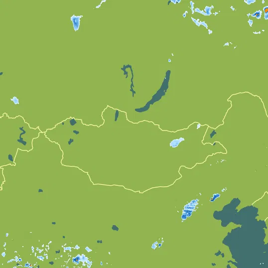 Map with Mongolia in the center and a precipitation layer on top.