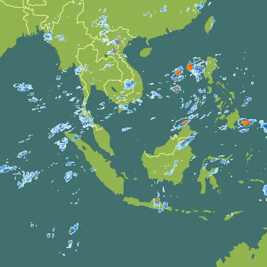 Map with Malaysia in the center and a precipitation layer on top.