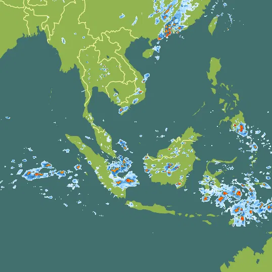 Map with Malaysia in the center and a precipitation layer on top.