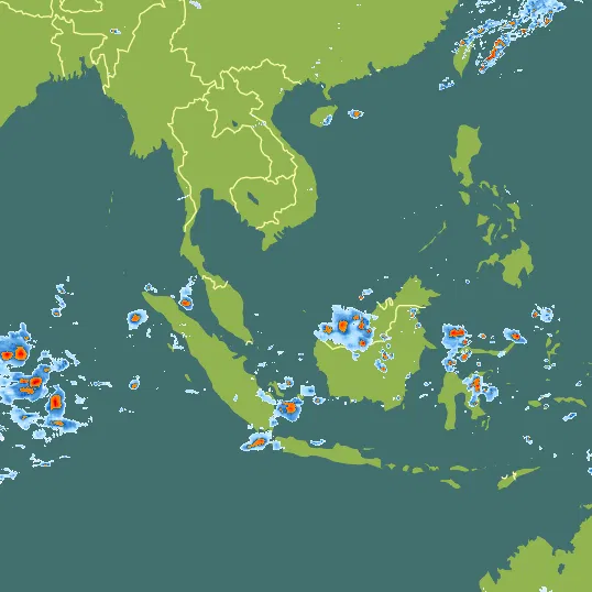 Map with Malaysia in the center and a precipitation layer on top.