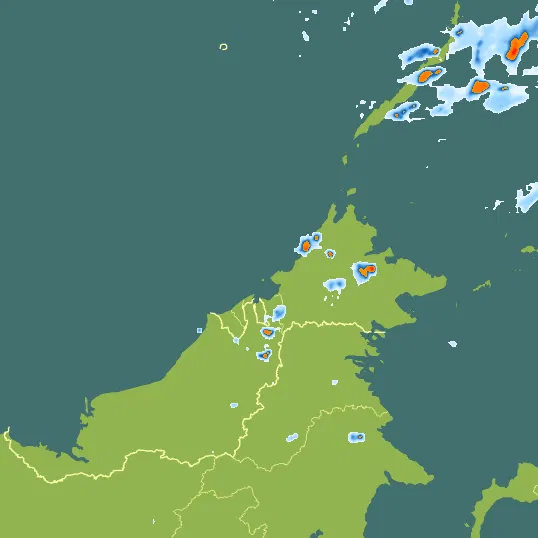 Map with Brunei in the center and a precipitation layer on top.