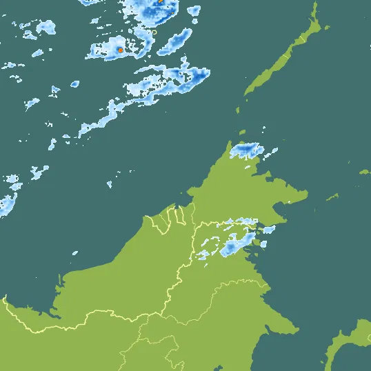 Map with Brunei in the center and a precipitation layer on top.