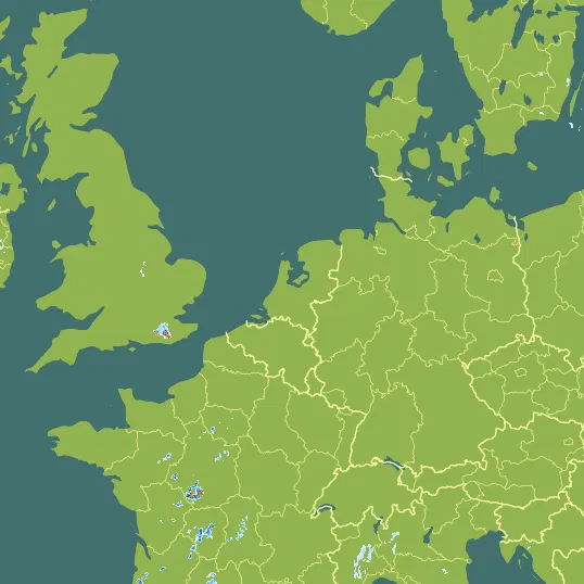 Map with Netherlands in the center and a precipitation layer on top.