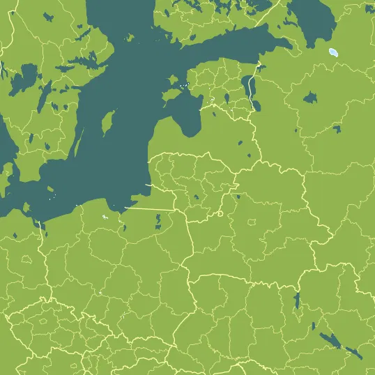 Map with Lithuania in the center and a precipitation layer on top.