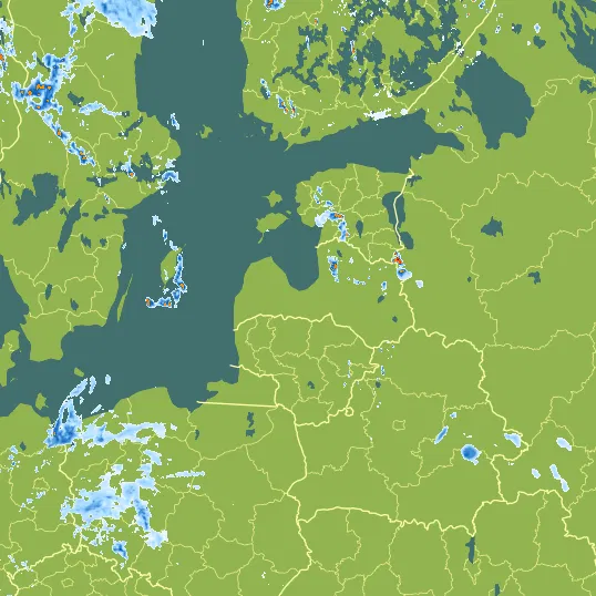 Map with Latvia in the center and a precipitation layer on top.