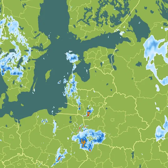 Map with Latvia in the center and a precipitation layer on top.