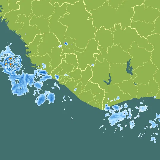 Map with Liberia in the center and a precipitation layer on top.