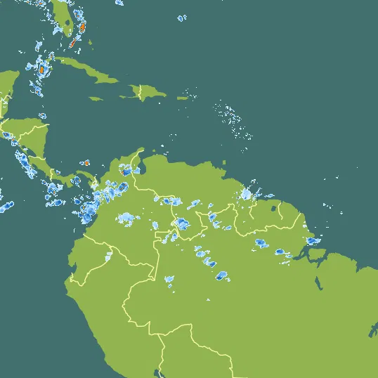 Map with Venezuela in the center and a precipitation layer on top.