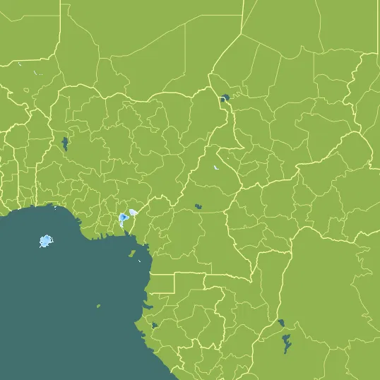 Map with Cameroon in the center and a precipitation layer on top.