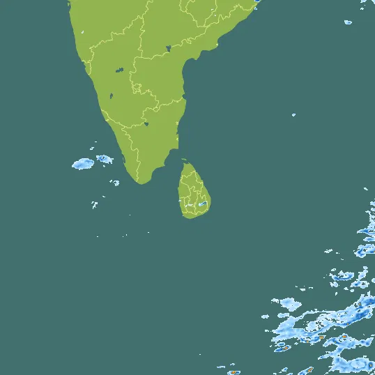 Map with Sri Lanka in the center and a precipitation layer on top.