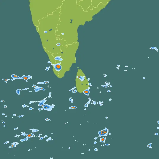 Map with Sri Lanka in the center and a precipitation layer on top.