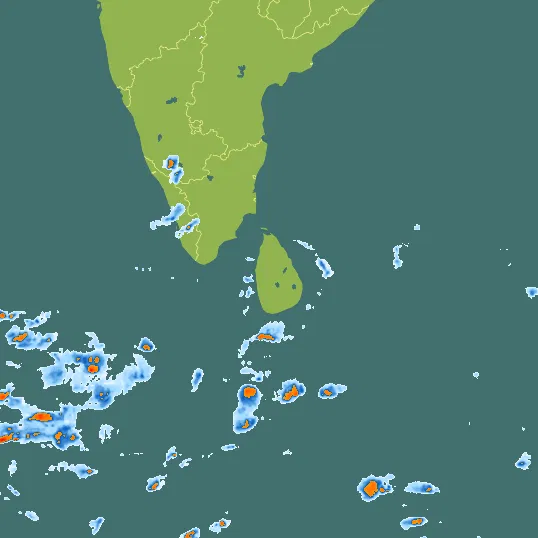 Map with Sri Lanka in the center and a precipitation layer on top.