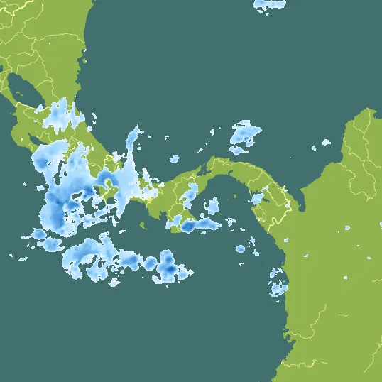 Map with Panama in the center and a precipitation layer on top.
