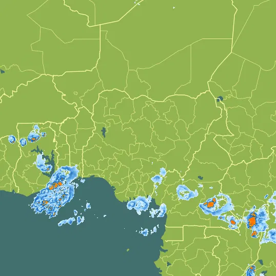 Map with Nigeria in the center and a precipitation layer on top.